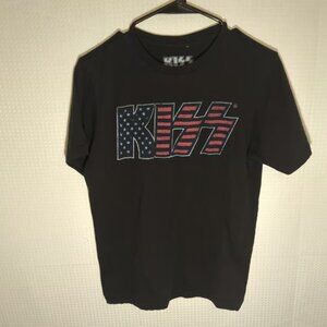 KISS Band T-Shirt 2XL Black USA Flag Logo Graphic Tee Men’s Rock Tour Style